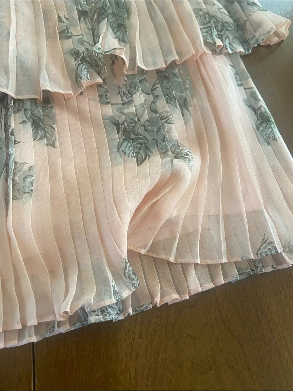 Vintage Silk Pleated Pink Floral Tiered Midi Skirt Romantic Fairycore XS